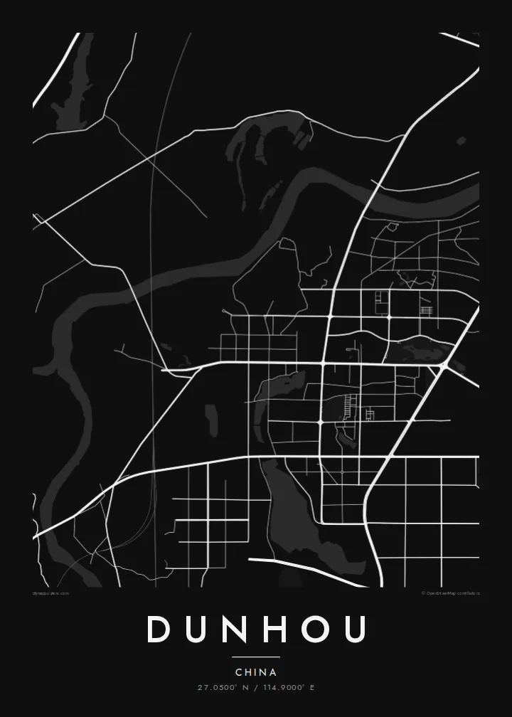 Dunhou map poster — Noir style