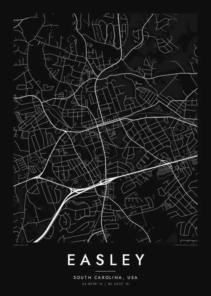 Easley map poster — Noir style