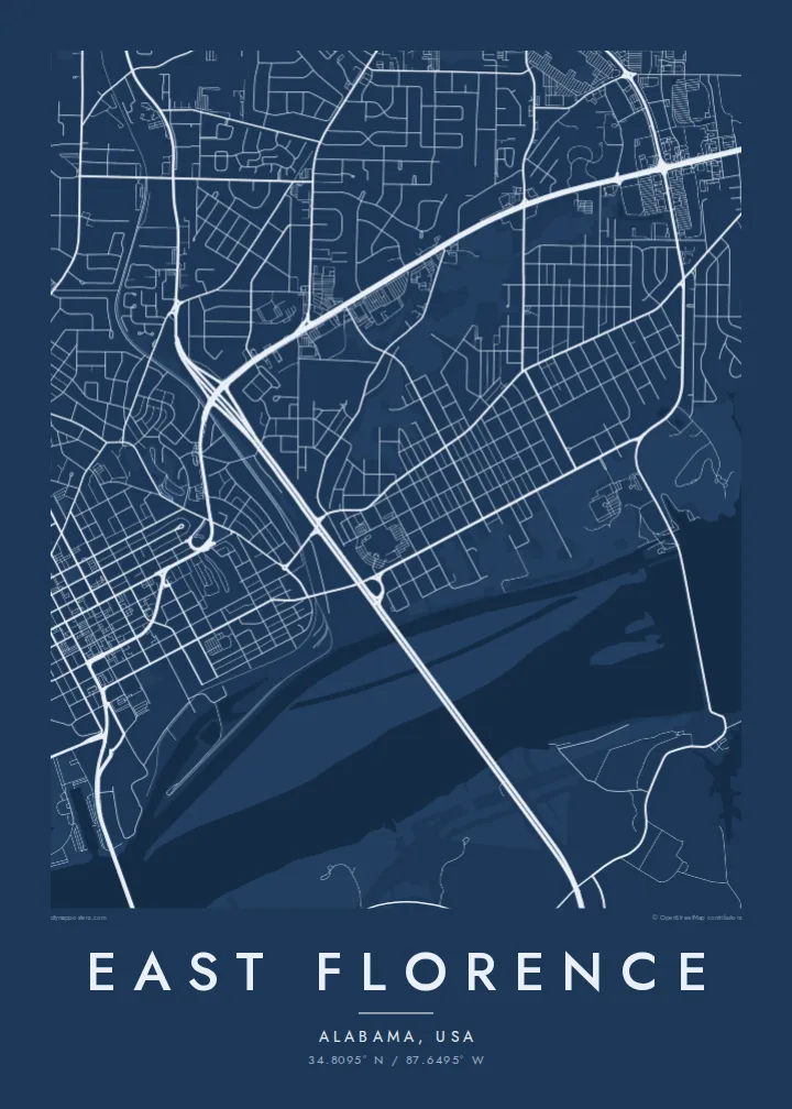 East Florence map poster — Blueprint style