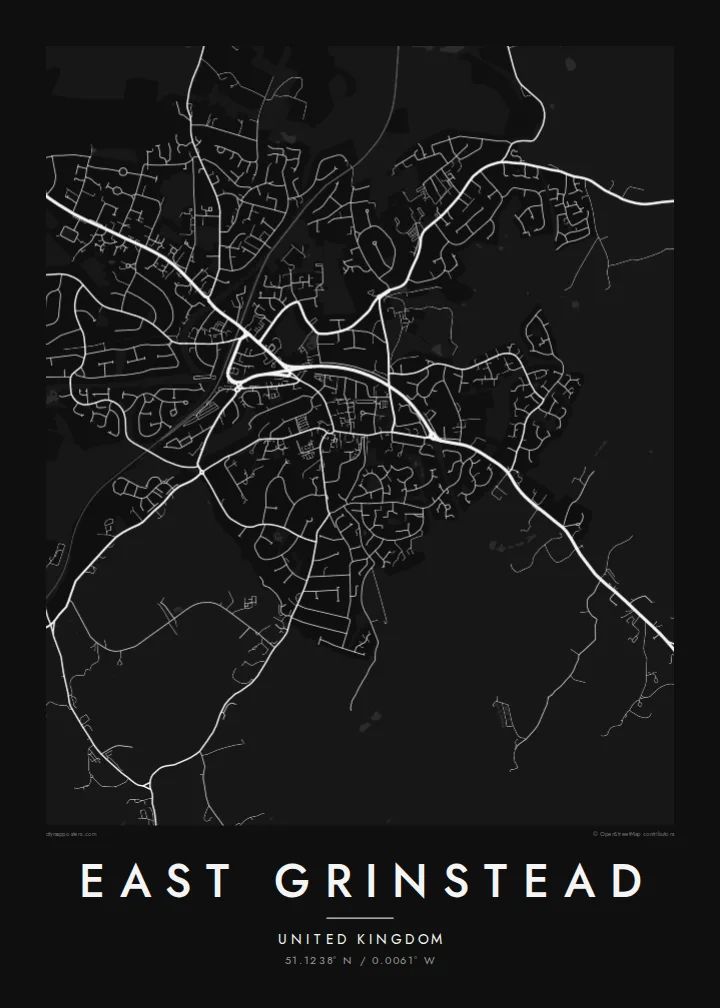 East Grinstead map poster — Noir
