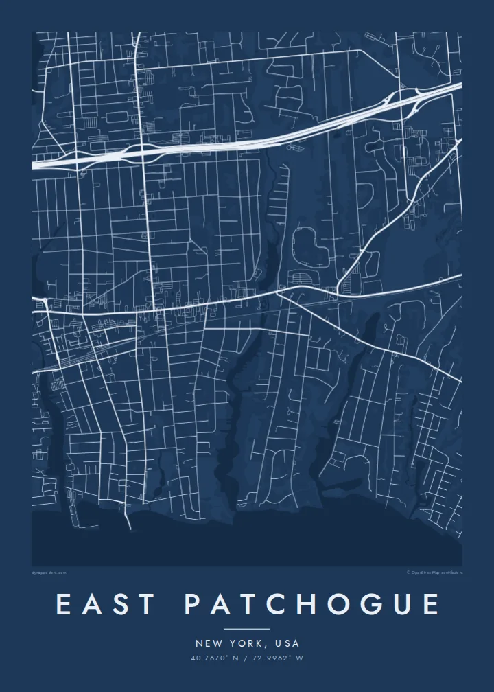 East Patchogue map poster — Blueprint style