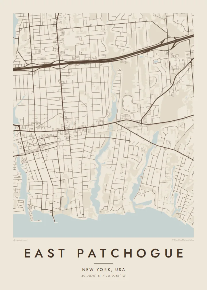 East Patchogue map poster — Sand style