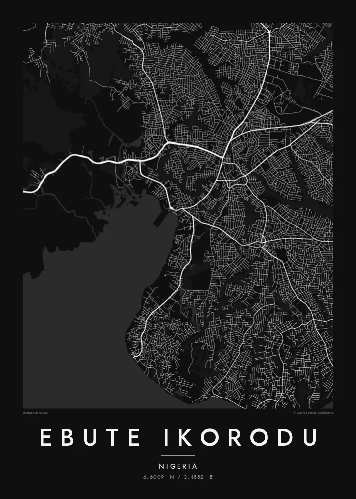 Ebute Ikorodu map poster — Noir style