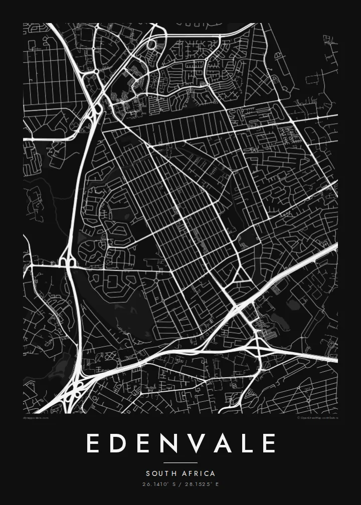 Edenvale map poster — Noir style