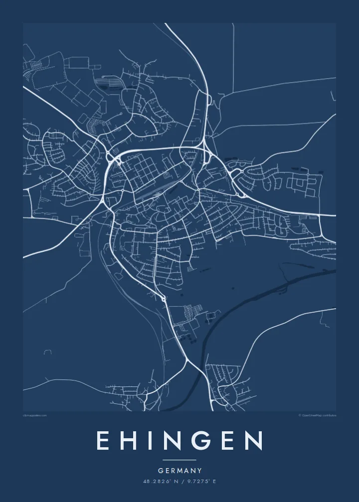 Ehingen map poster — Blueprint style