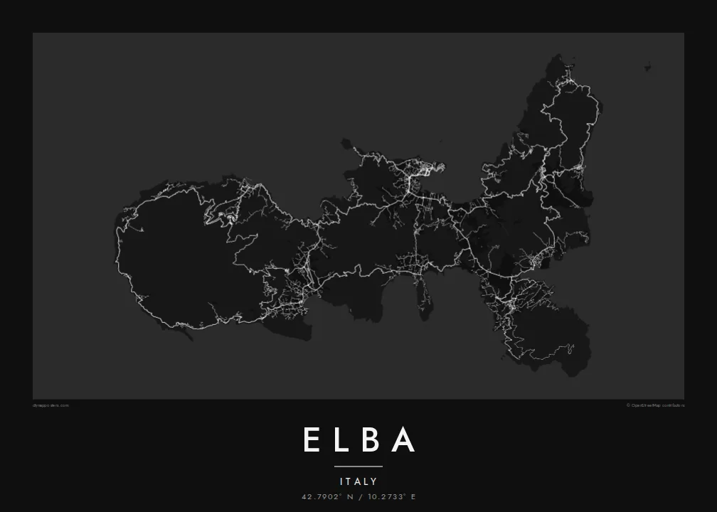 Elba map poster — Noir style