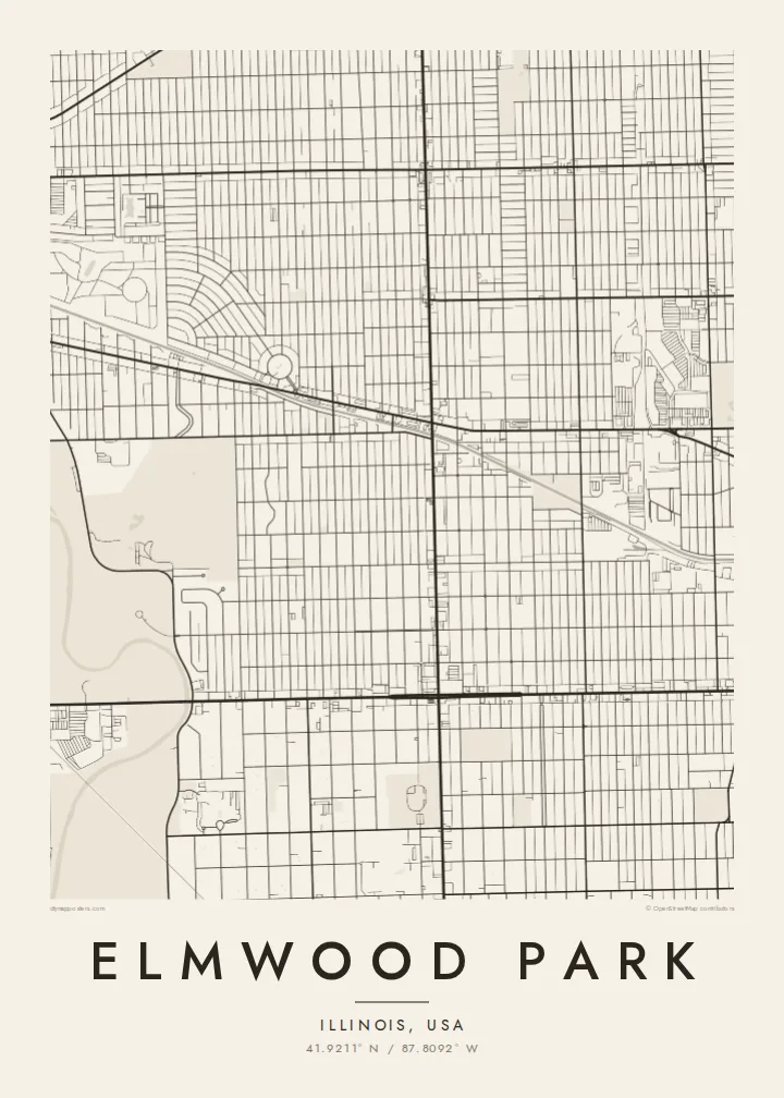 Elmwood Park map poster — Paper style
