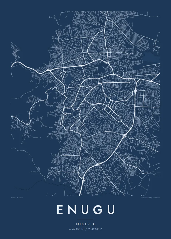 Enugu map poster — Blueprint