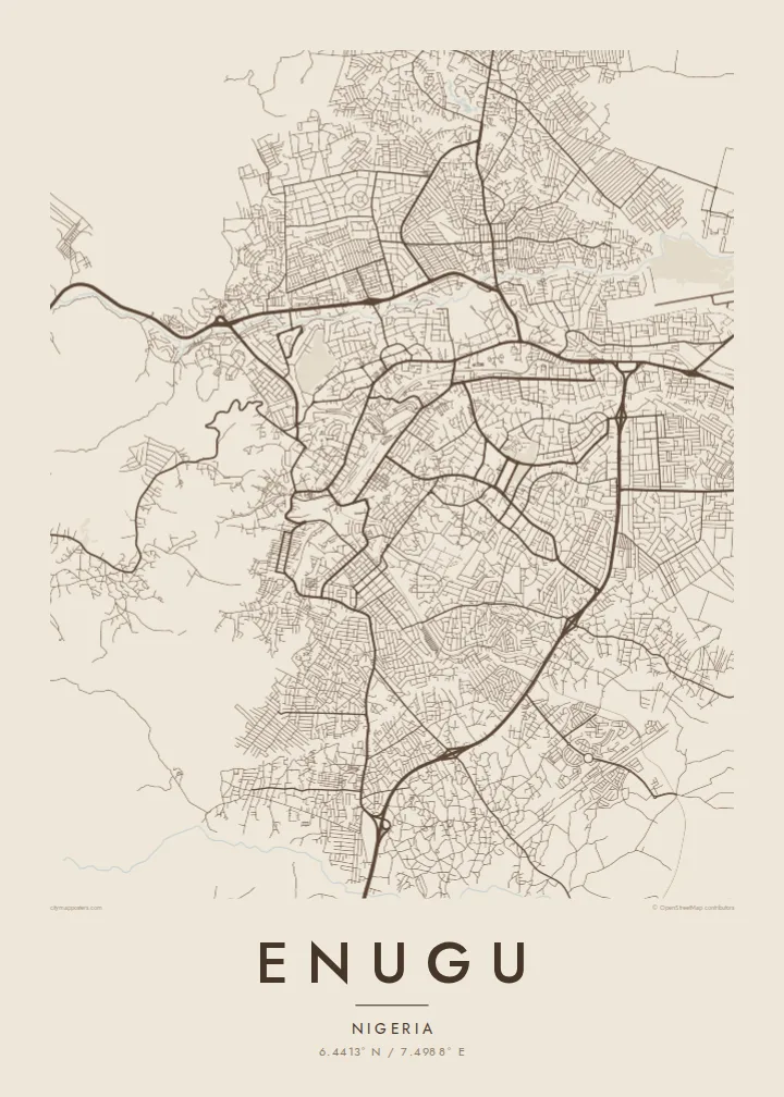 Enugu map poster — Sand