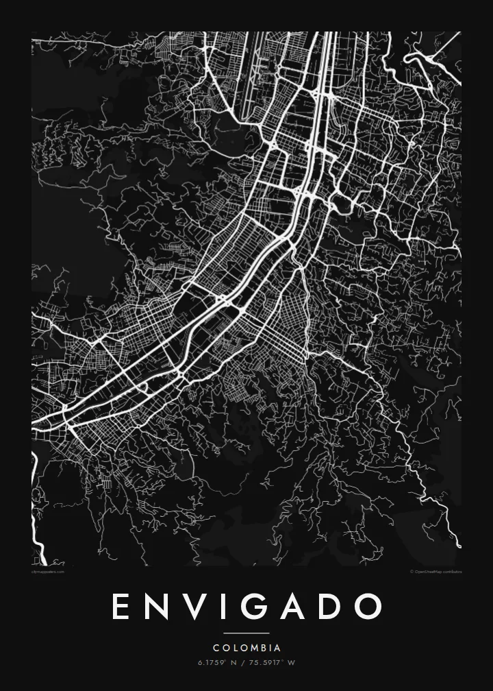 Envigado map poster — Noir