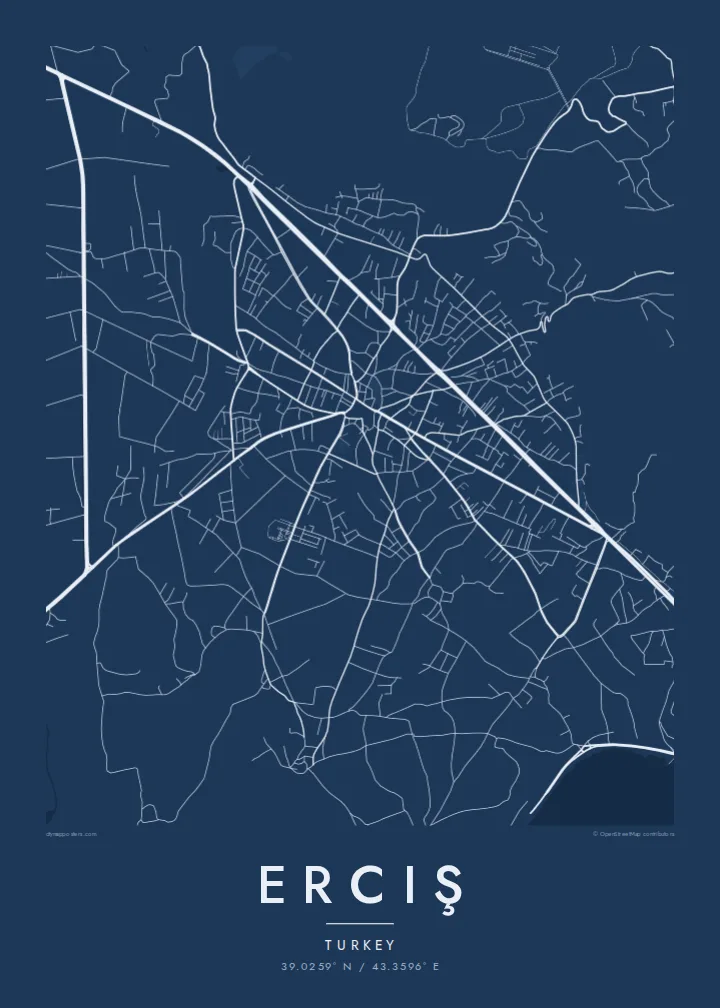 Erciş map poster — Blueprint style