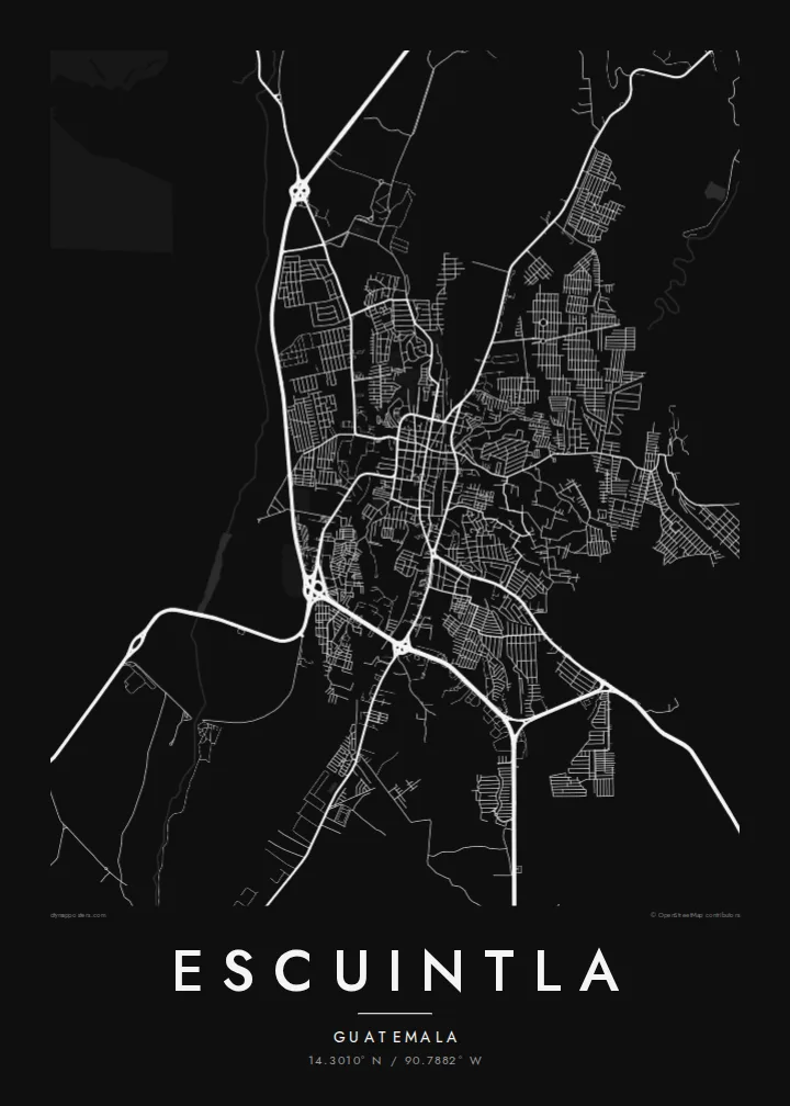 Escuintla map poster — Noir style