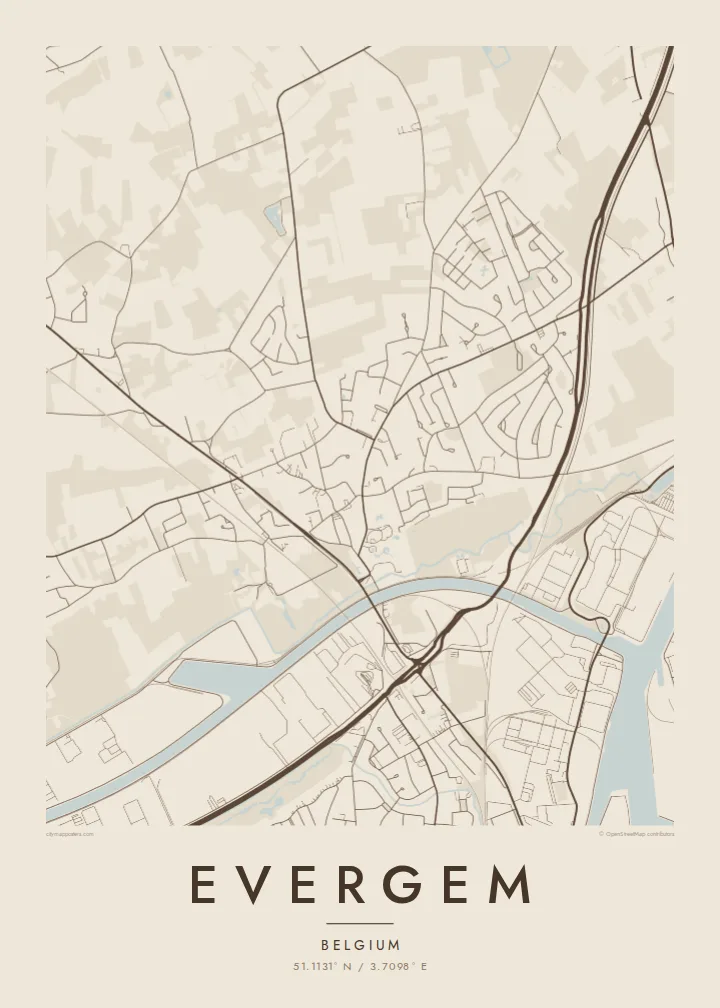 Evergem map poster — Sand style