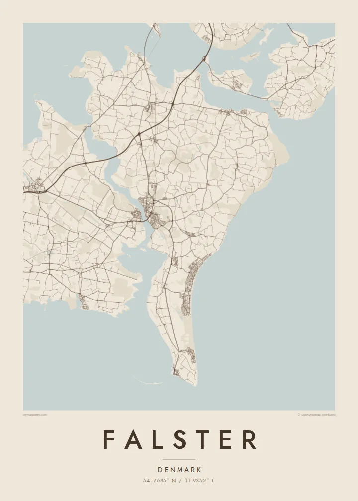 Falster map poster — Sand