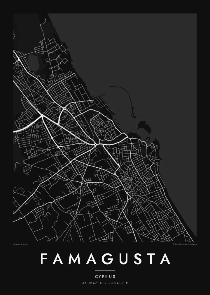 Famagusta map poster — Noir