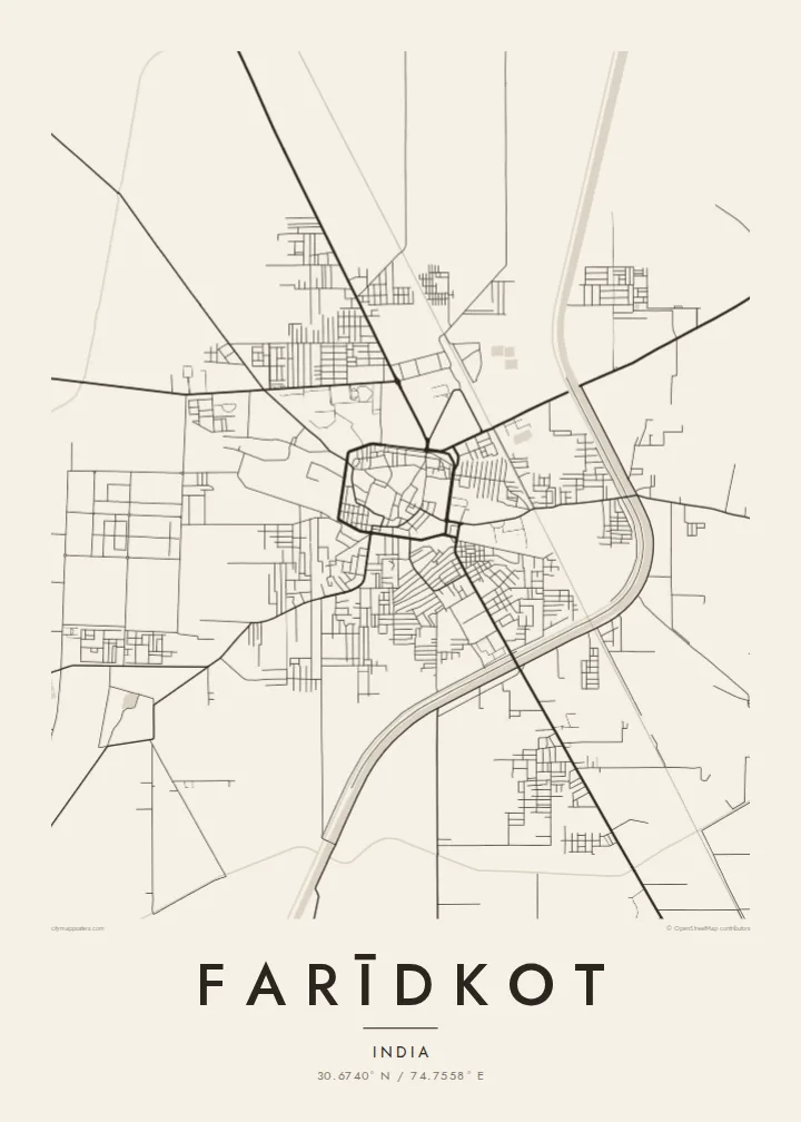 Farīdkot map poster — Paper style