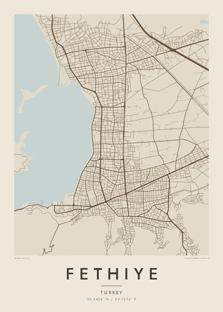 Fethiye map poster — Sand