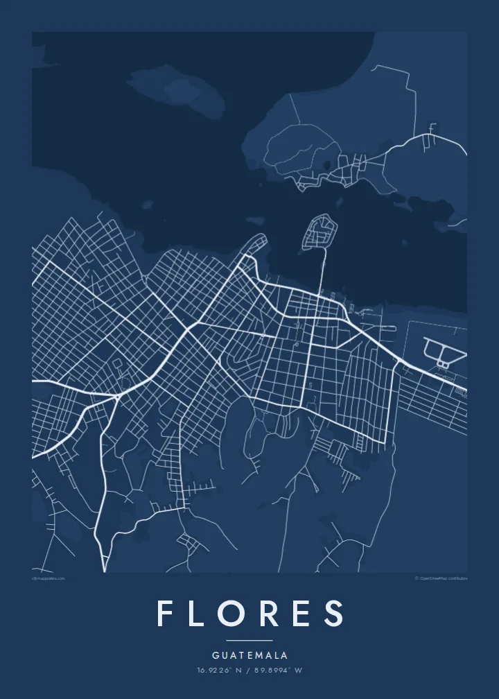 Flores map poster — Blueprint style