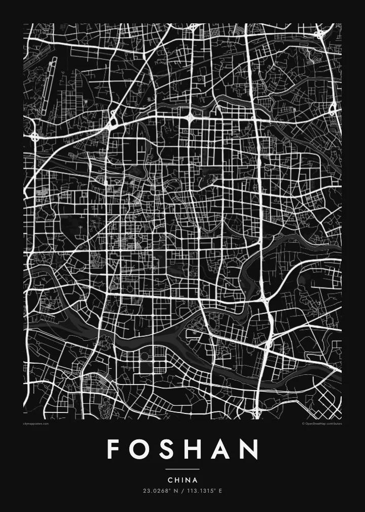 Foshan map poster — Noir