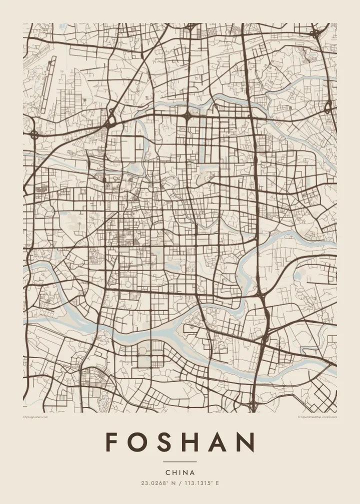Foshan map poster — Sand