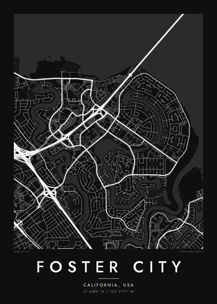 Foster City map poster — Noir