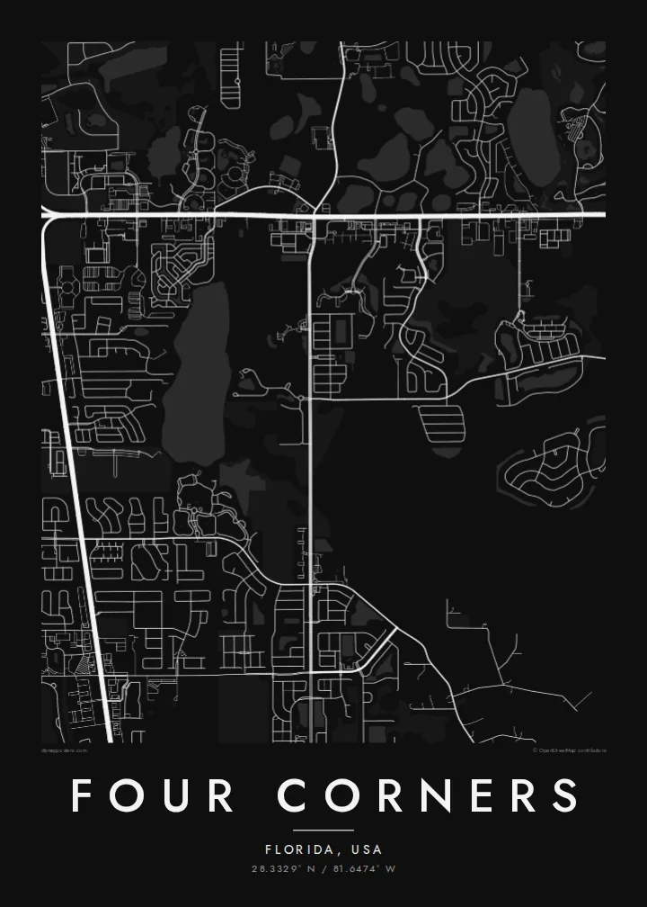 Four Corners map poster — Noir style