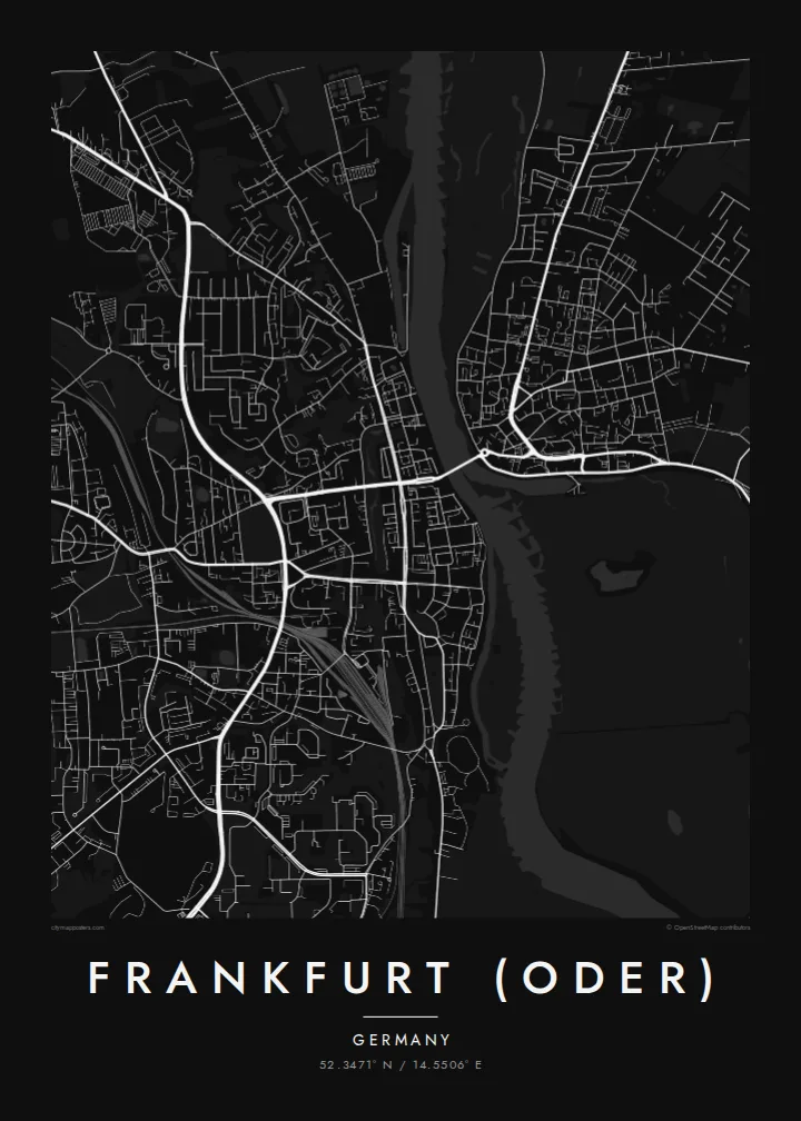Frankfurt (Oder) map poster — Noir