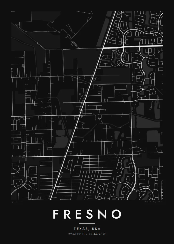 Fresno map poster — Noir