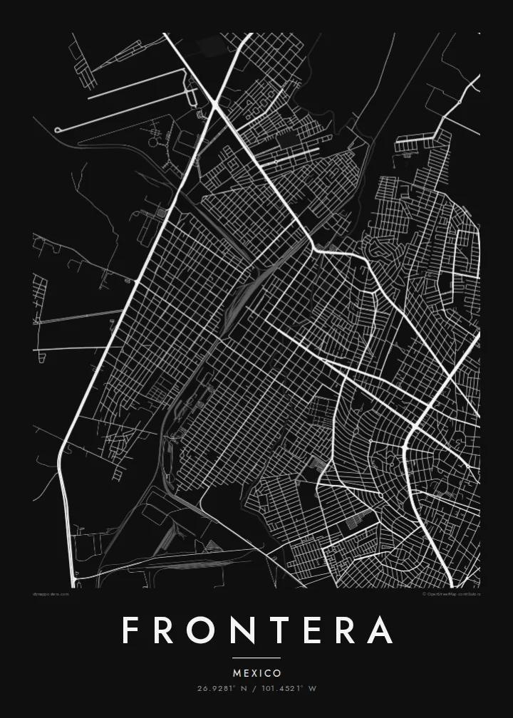 Frontera map poster — Noir style