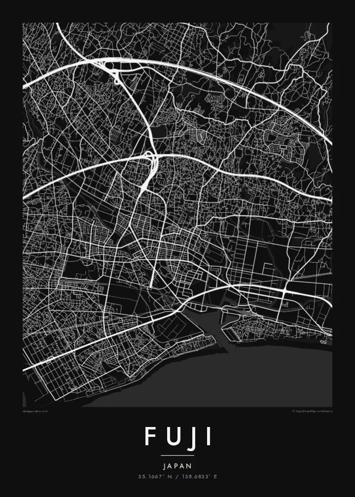 Fuji map poster — Noir