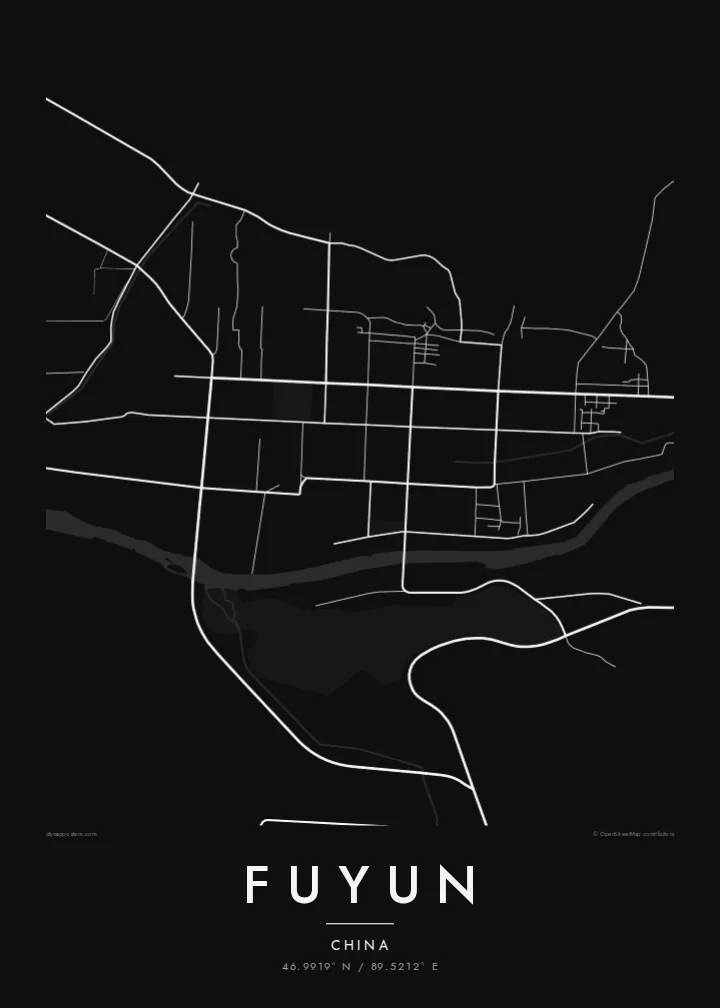 Fuyun map poster — Noir style
