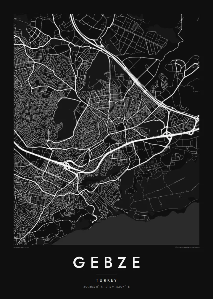 Gebze map poster — Noir style