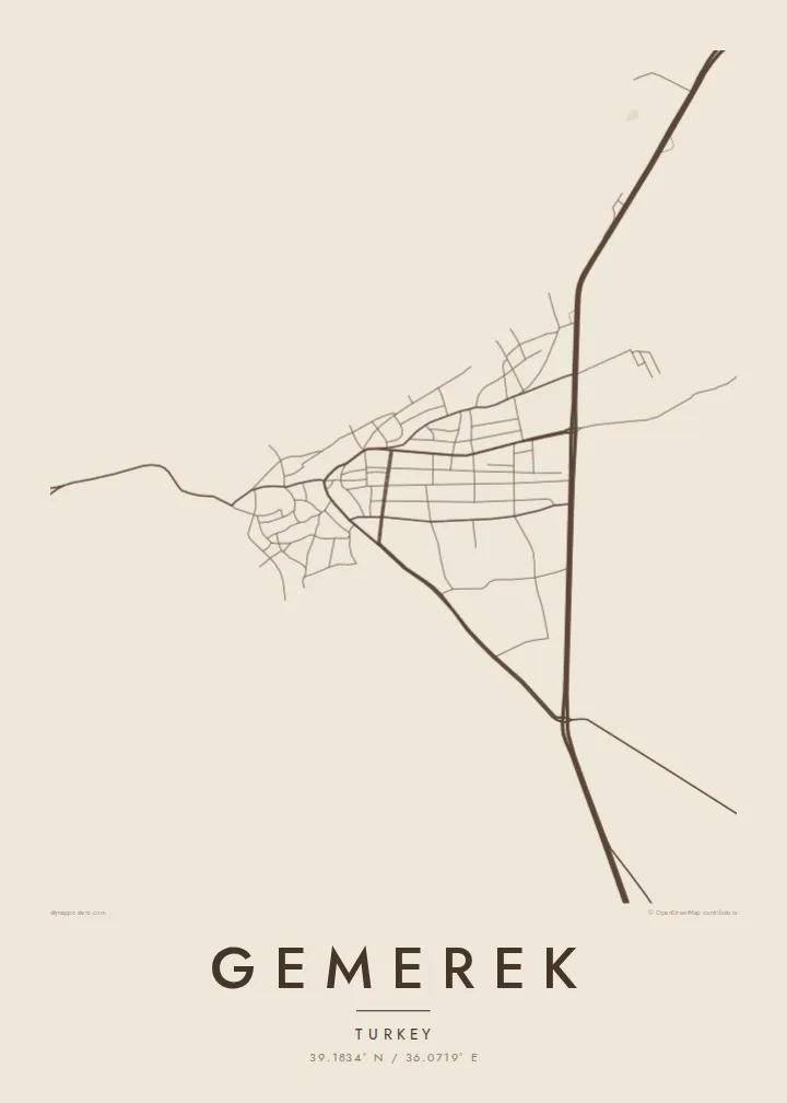 Gemerek map poster — Sand style