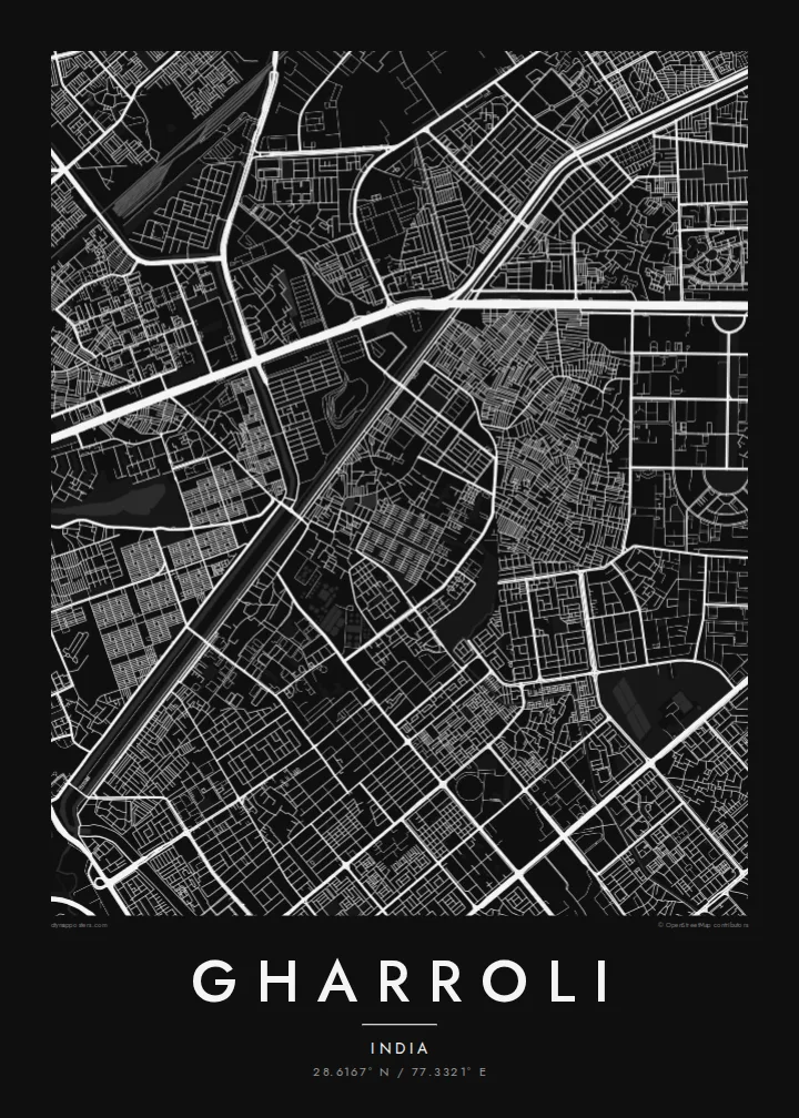 Gharroli map poster — Noir