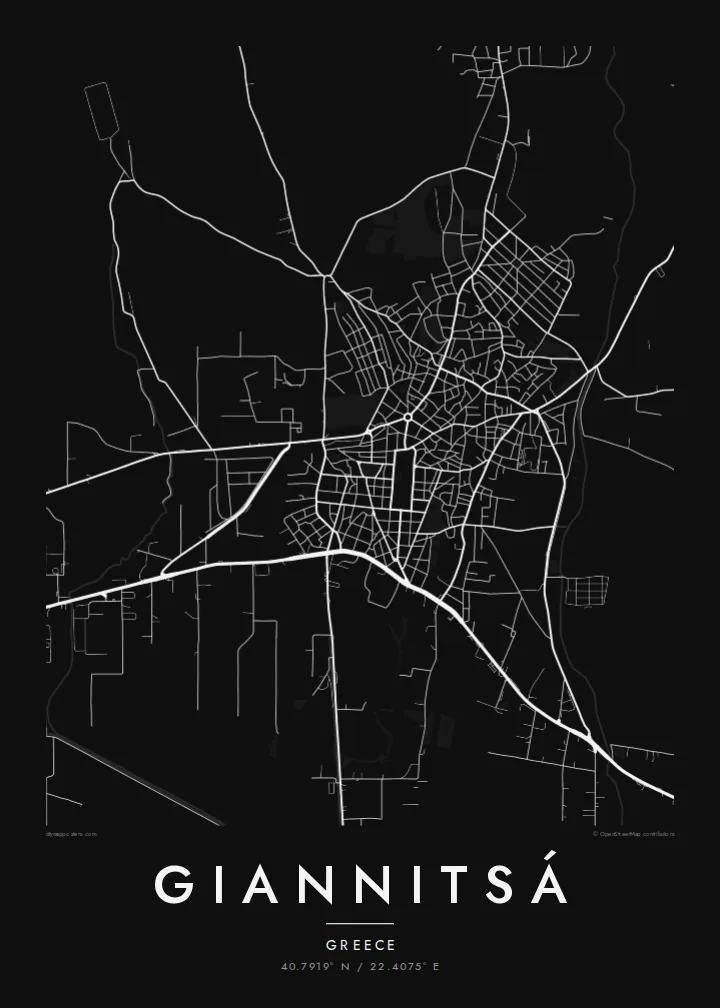Giannitsá map poster — Noir