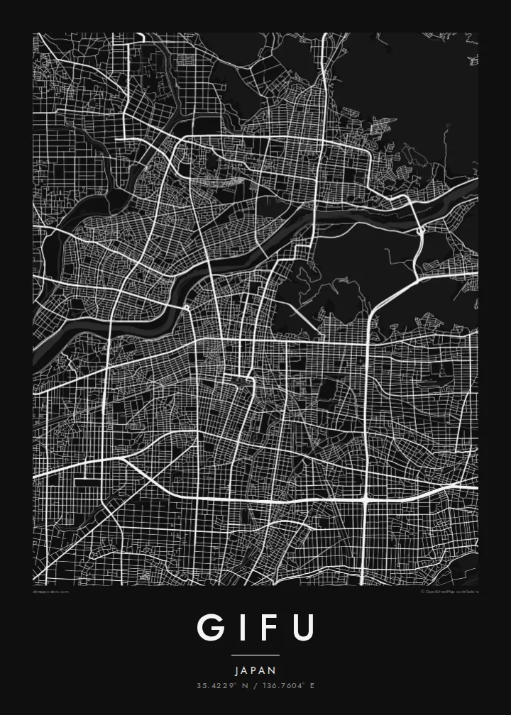 Gifu map poster — Noir style