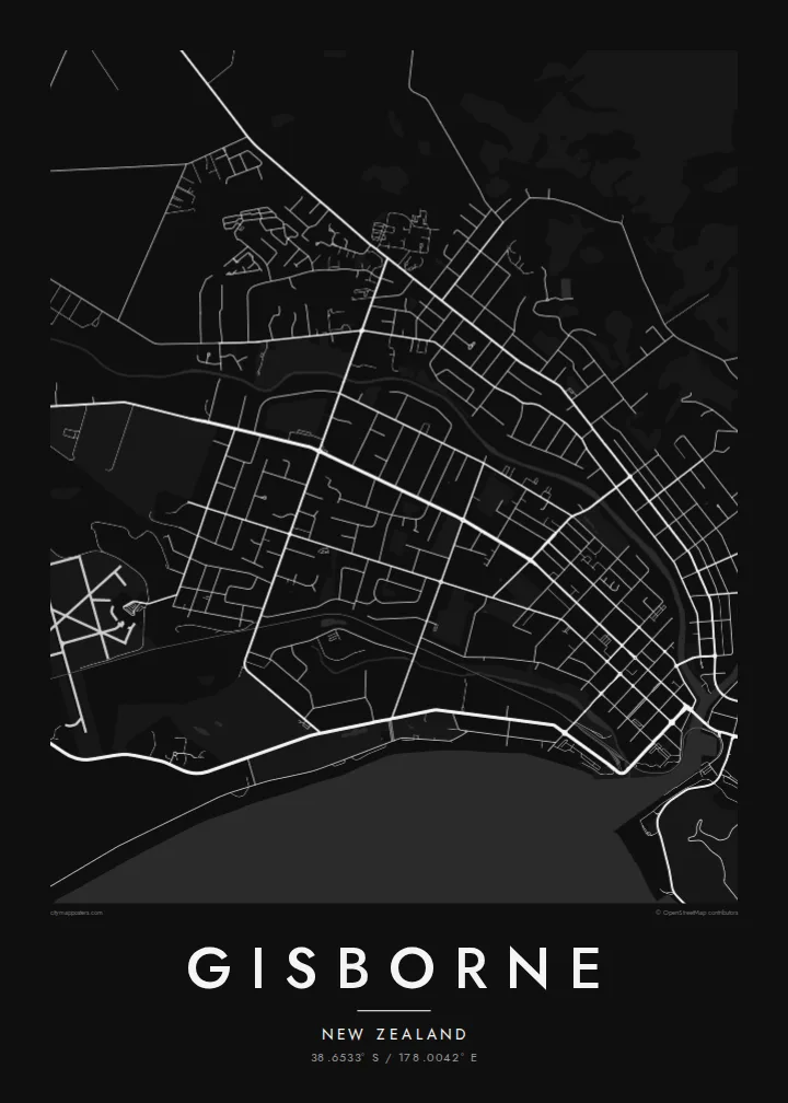 Gisborne map poster — Noir style