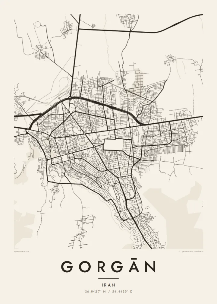 Gorgān map poster — Paper style