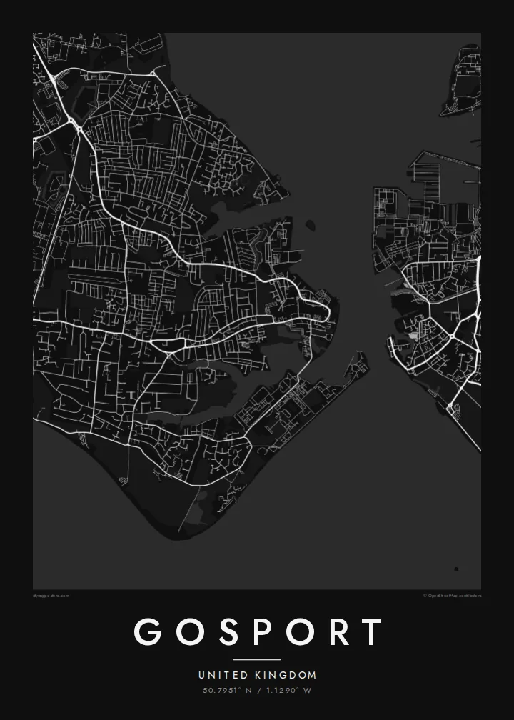 Gosport map poster — Noir style