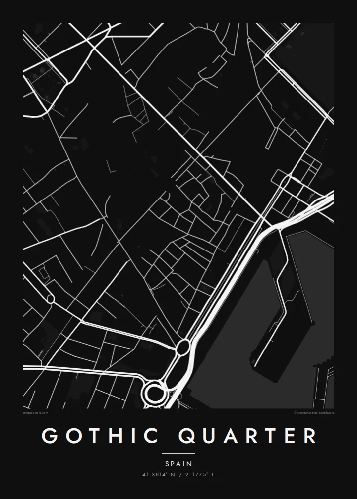Gothic Quarter map poster — Noir