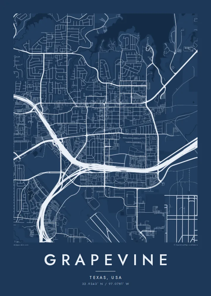 Grapevine map poster — Blueprint style
