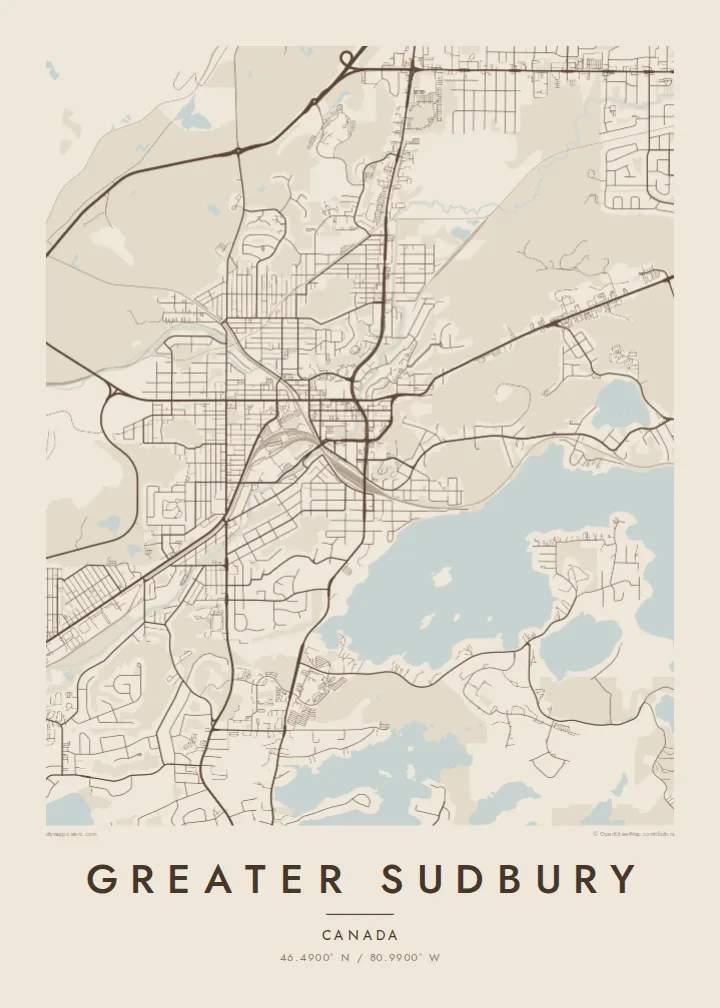 Greater Sudbury map poster — Sand style