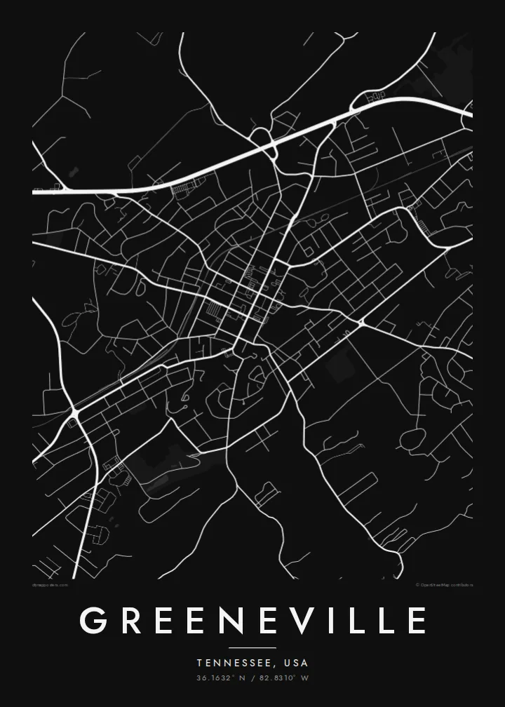 Greeneville map poster — Noir style