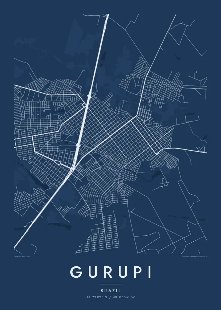 Gurupi map poster — Blueprint style