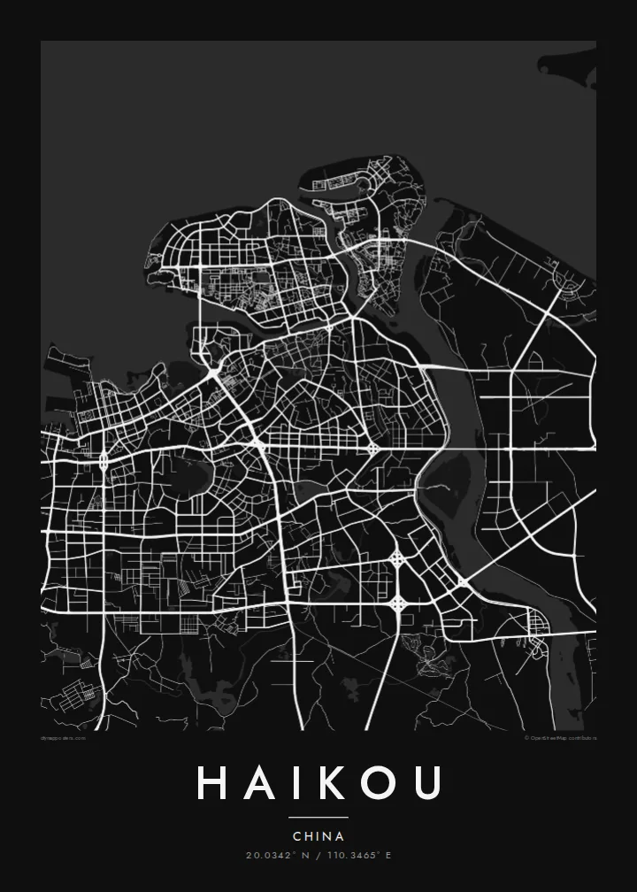 Haikou map poster — Noir