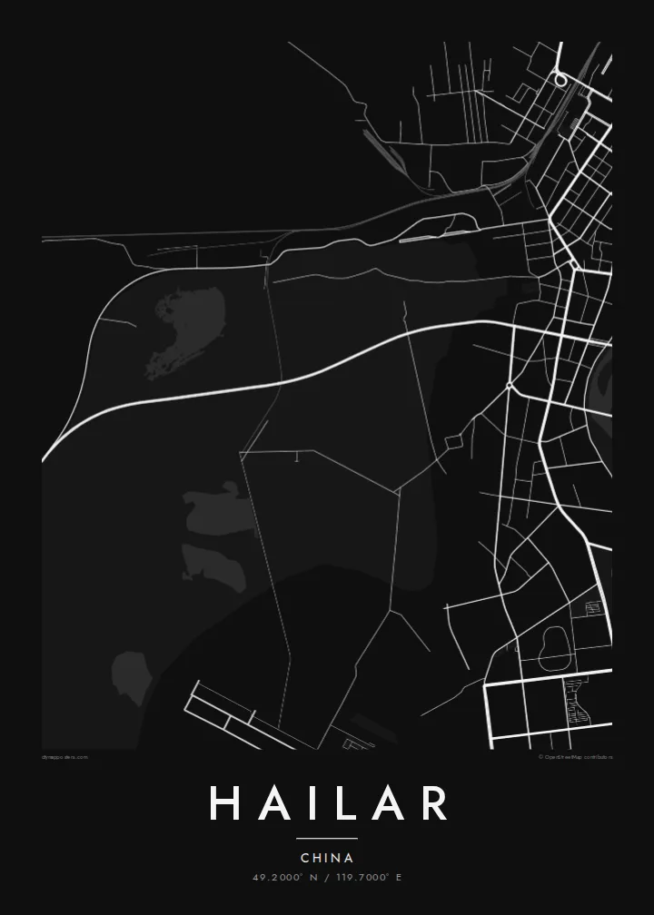 Hailar map poster — Noir style
