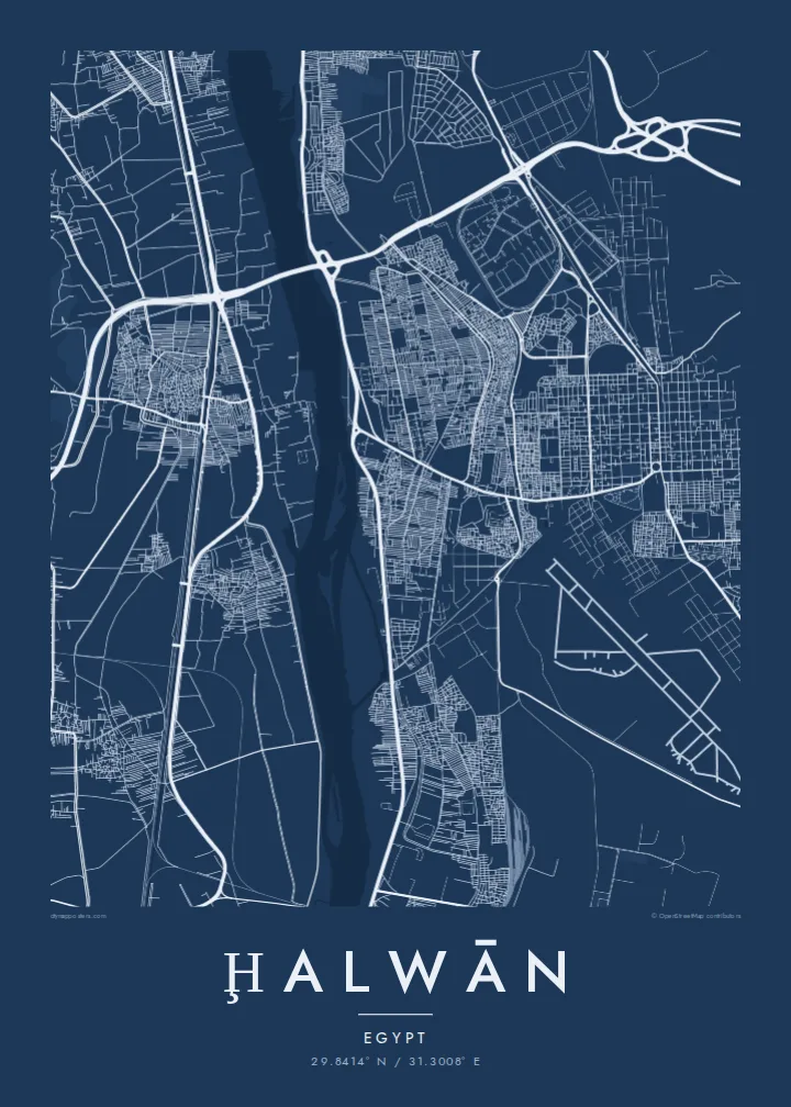 Ḩalwān map poster — Blueprint style