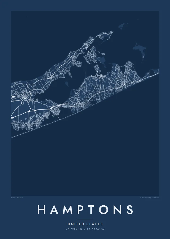 Hamptons map poster — Blueprint style
