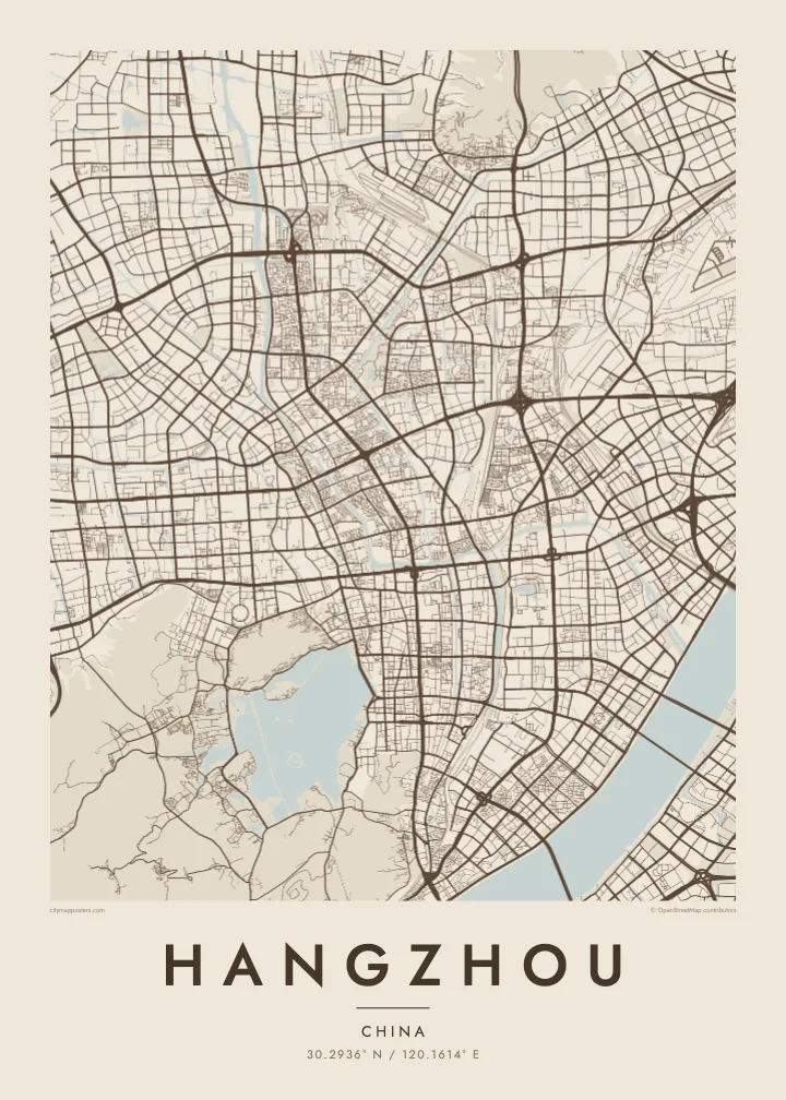Hangzhou map poster — Sand