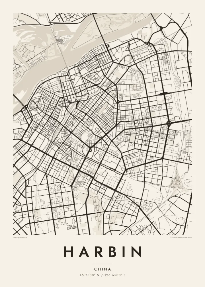 Harbin map poster — Paper style